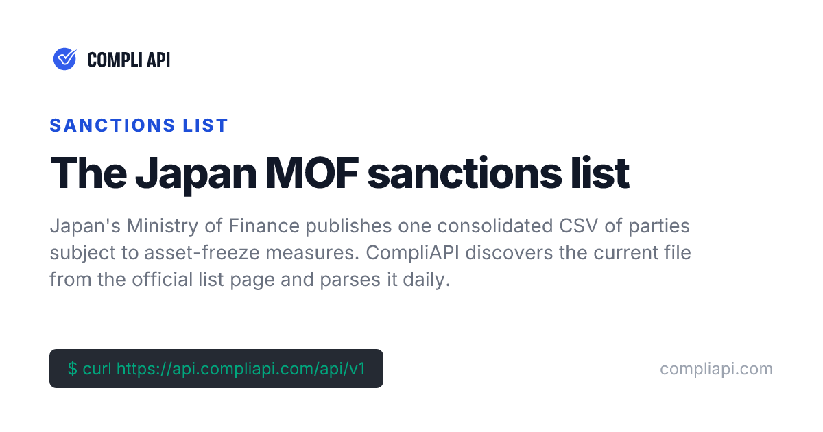 Japan MOF Sanctions List — Screening Data Source | CompliAPI